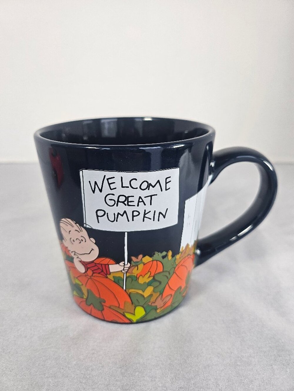 Peanuts It's The Great Pumpkin Charlie Brown Black Coffee Mug Linus Halloween